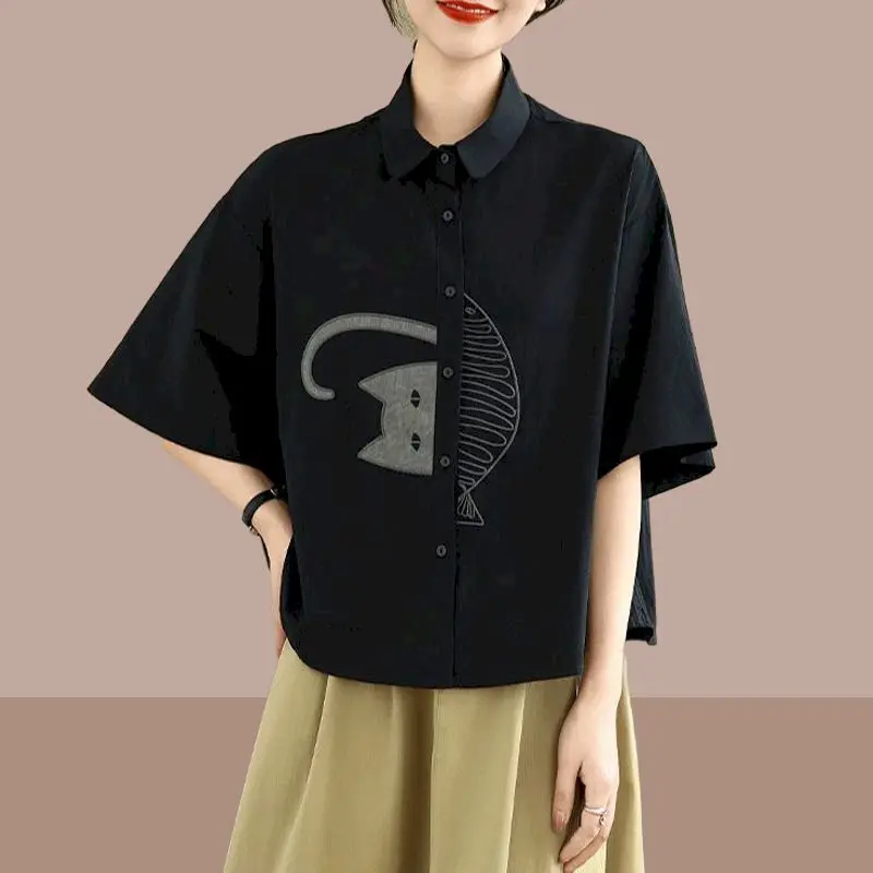 

Fun Printed Short Sleeved Shirts for Women Summer Trendy Thin Blouses Fashion Light Luxury Half Sleeved Top Casual Shirt Trend