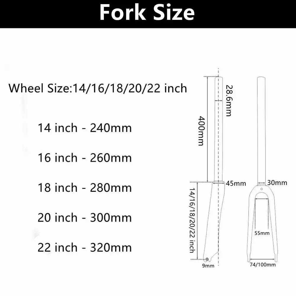 Carbon Fiber Bicycle Fork for Kids BMX Folding Road MTB Bike Fork V Brake for Wheel 14 16 18 20 22 inch