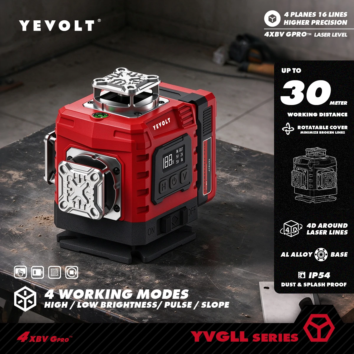 YEVOLT 16 Line Cross 4D Green Self Level Laser Level for DIY Shelving Unit Floor Tile Layout Wall Art Picture Hanging Home Work