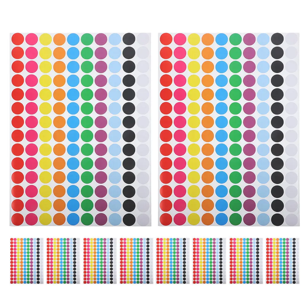 

10 Sheets Round Color Dot Stickers Self Adhesive Removable for School DIY Projects File Classification Organization Labels