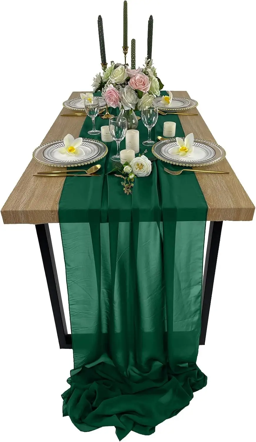 Emerald Green 10 ft Chiffon Table Runners 27x120 inches Romantic Sheer Wedding Table Runner Top Table Bridal Party Decoration