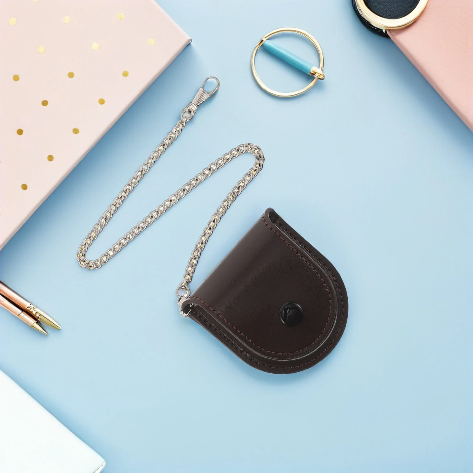 

Vintage Pocket Watch PU Case Retro Brown Pocket Watch Belt Pouch Holder Men Travel Storage Protector Organizer