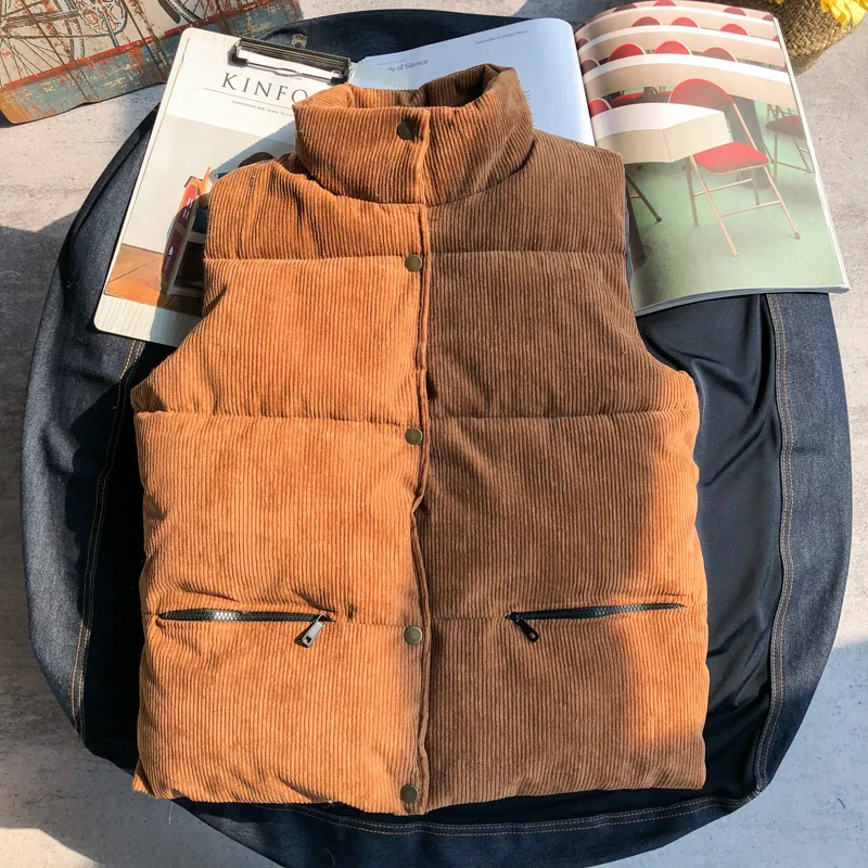 Popular Corduroy Vest Man Autumn and Winter Thickened Warm Leisure Down Cotton-Padded Vest Coat Vest