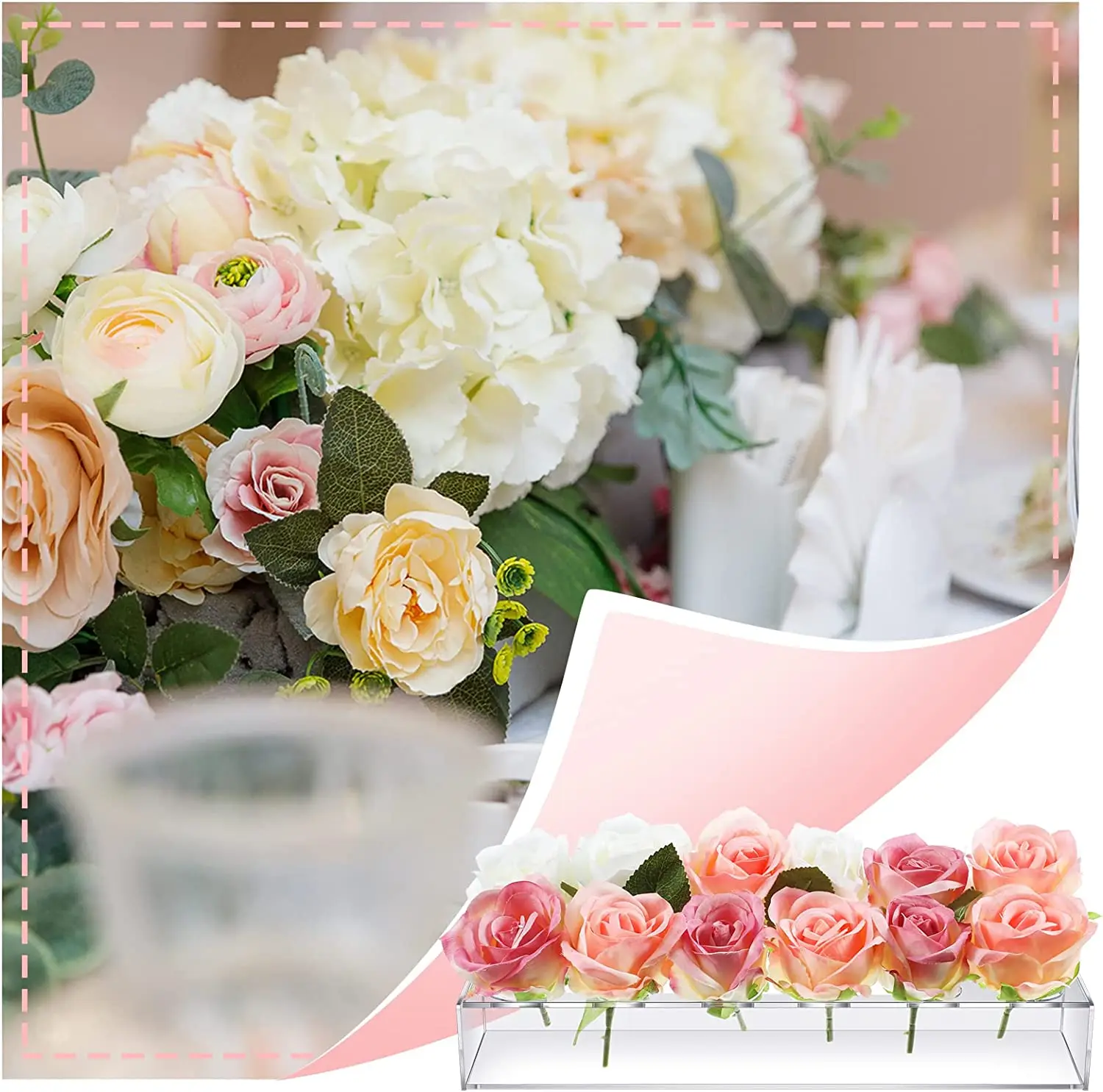 Clear Acrylic Flower Vase Rectangular For Dining Table Wedding Decoration Rose Gift Box Desktop Home Decoration