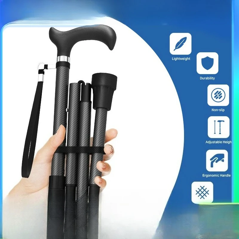 

Four foldable crutches 100KG load-bearing the elderly carbon fiber ultra-light cane outdoor 10-speed retractable anti-