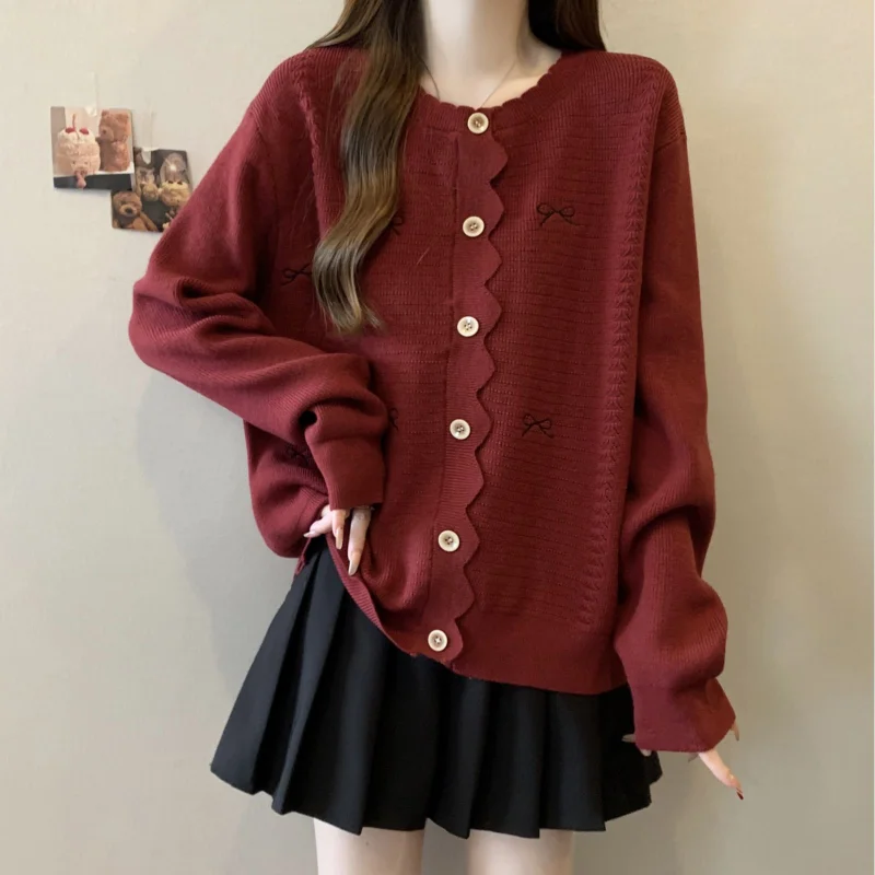 

Women's long-sleeved bow cardigan button casual sweater fashion top