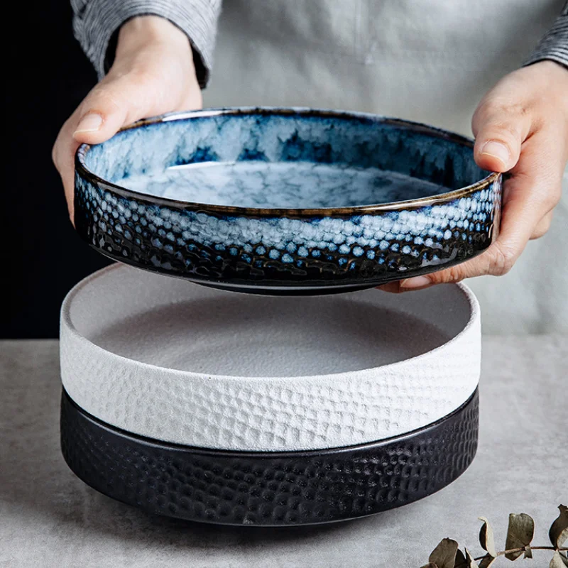 

Ceramic Plate Home Hammered Deep Pasta Creative Frosted Shallow Bowl Western Food Set Plate Japanese Tableware