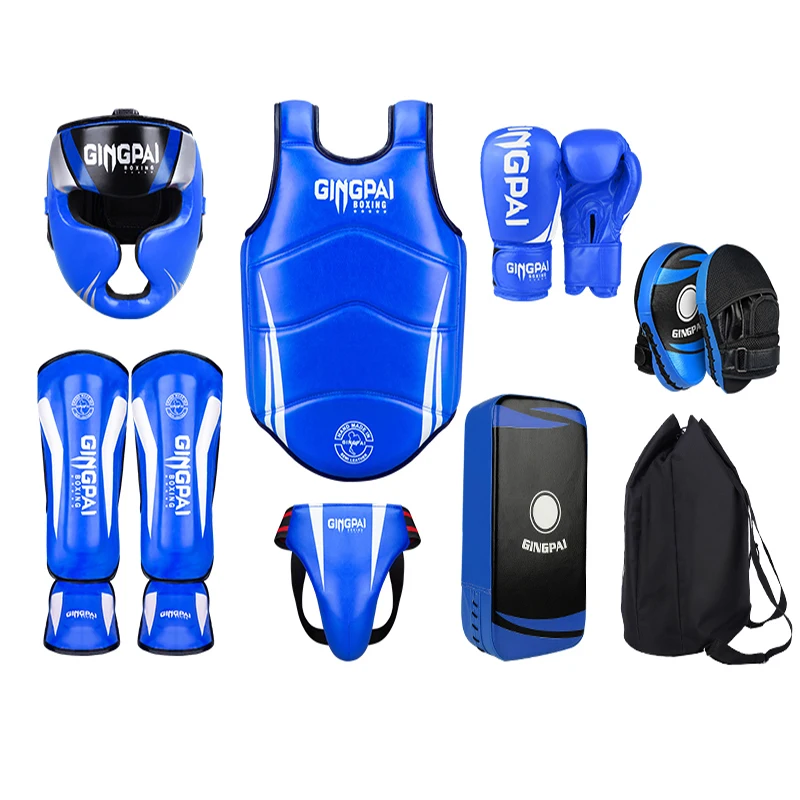 

Professional Boxing Gloves Gear Leather Set Boxing Gloves Head and Groun Guard Set