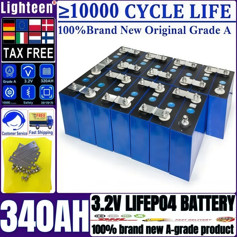 

DIY 12v 24v 48v340Ah LiFePO4 Battery10000+ Cycles 3.2V Rechargeable Cell LFP Grade A For RV Boat Solar Energy Storage batterie