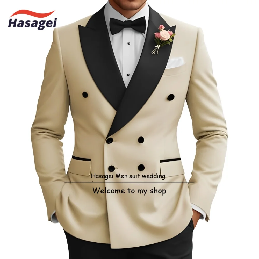 

Formal Men's Suit 2 Piece Double-breasted Jacket Pants Suit Set Fashion Slim Fit Blazer Elegant Wedding Party Men Suits