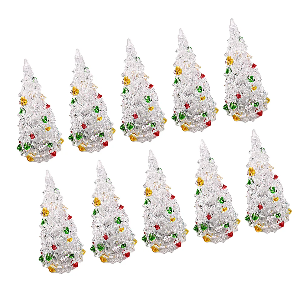 10 Pcs Acrylic Christmas Tree LED Lighted Tabletop Christmas Tree Crystal Shiny Colorful Painted Ornament