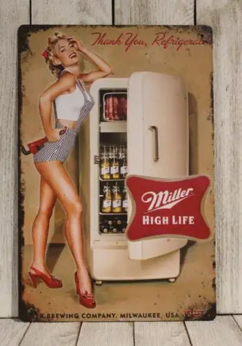 Miller Beer Tin Metal Sexy Pinup Girl Poster metal sign Irish Bar Pub Rustic Look YZ