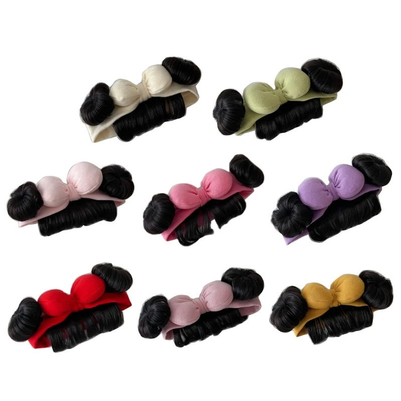 

F1CB Trendy Baby Bun Headwear Bowknot Girls Hair Bangs Fashionable Hair Accessory