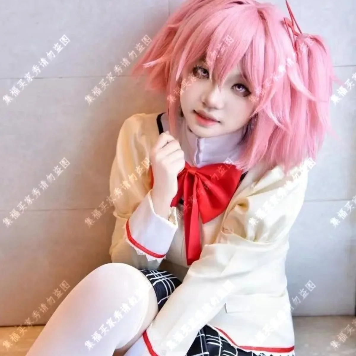 Peruca cosplay rosa com rabo de cavalo duplo para Madoka Kaname |   Simulação de couro cabeludo e estilo preciso de anime, fantasia de menina mágica