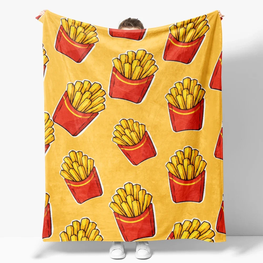 French fries hamburger popcon M Flannel Blanket for Sofa Decoration Art Out Door Decoration Food Blanket Throw Blankets For Bed