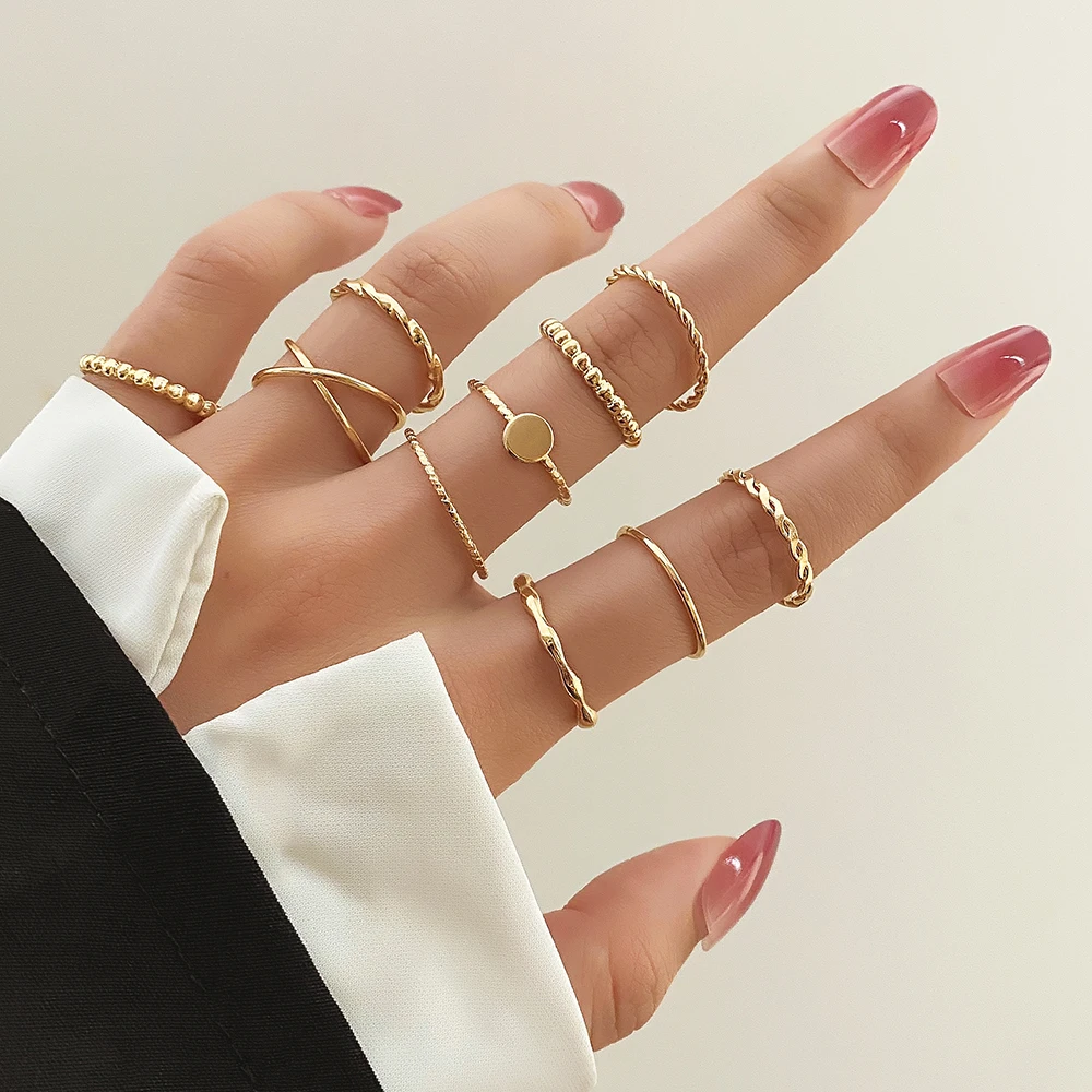 IPARAM Vintage Simplicity Irregular Gold Color Metal Rings Trendy Twist Helical Mixed Styles Rings Set Jewelry Gifts