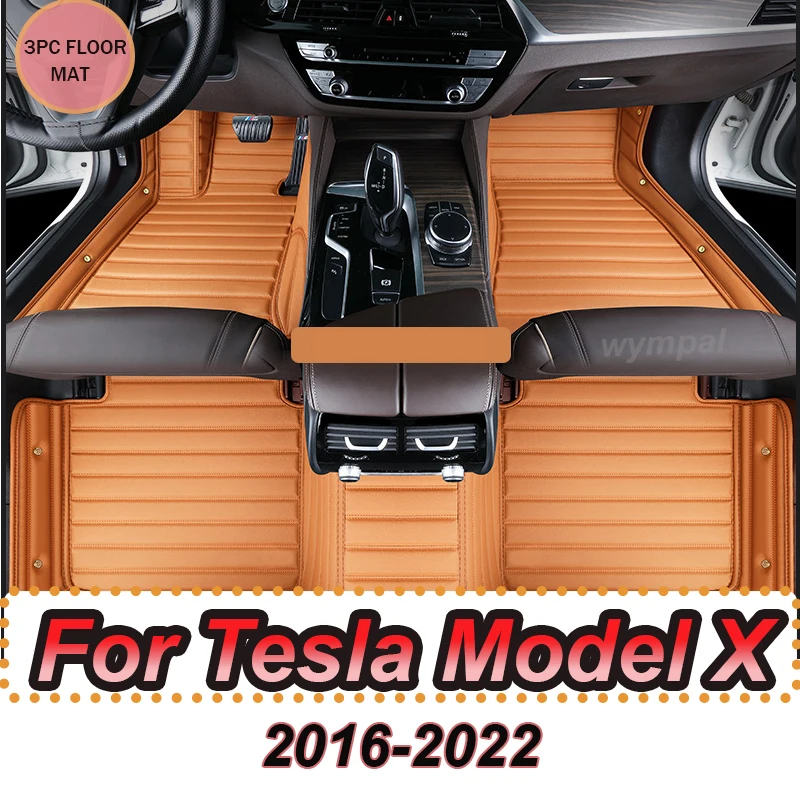 

LUXURY Car Floor Mats For Tesla Model X 2016~2022 6 seat Second Row No Handrails Anti-dirt pad Interior Parts floor Pad Car Acce