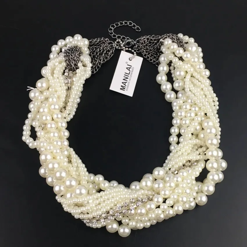 Chunky Imitation Pearl Necklace Women Handmade Fashion Rhinestones Collar Chokers Necklaces Statement Jewelry Bijoux MANILAI