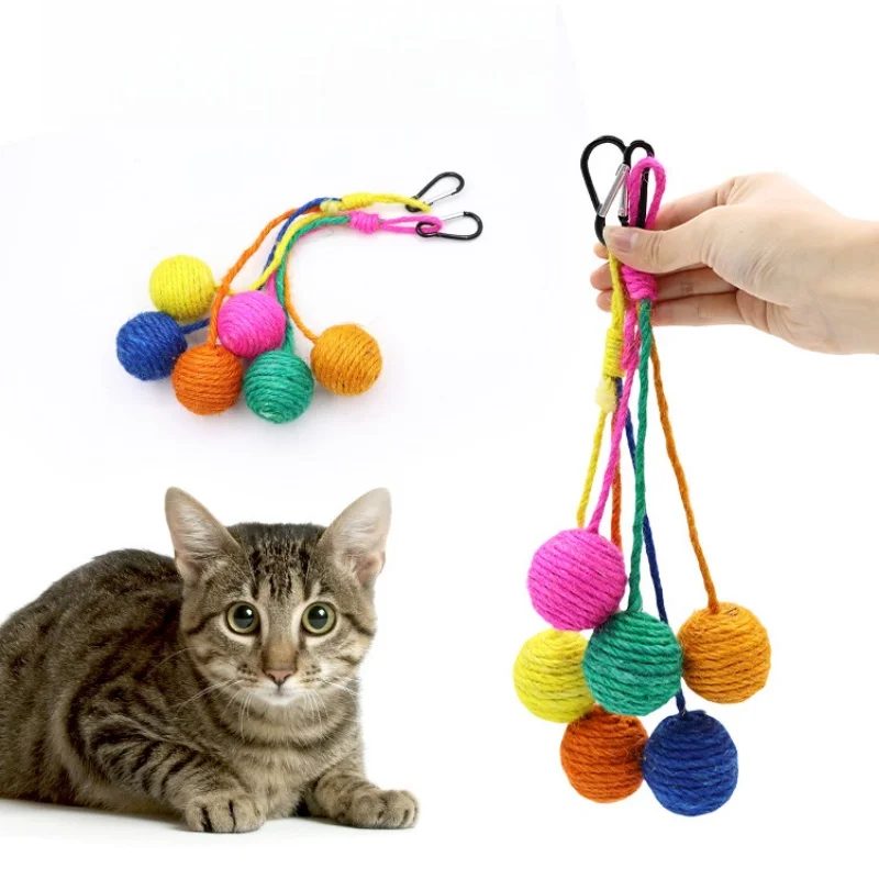 

Cat Toy Hanging Sisal Ball Grinding Teeth Ball Grinding Claw and Relieve Boredom Hemp Rope Toy Funny Cat Toy Ball Pet Supplies