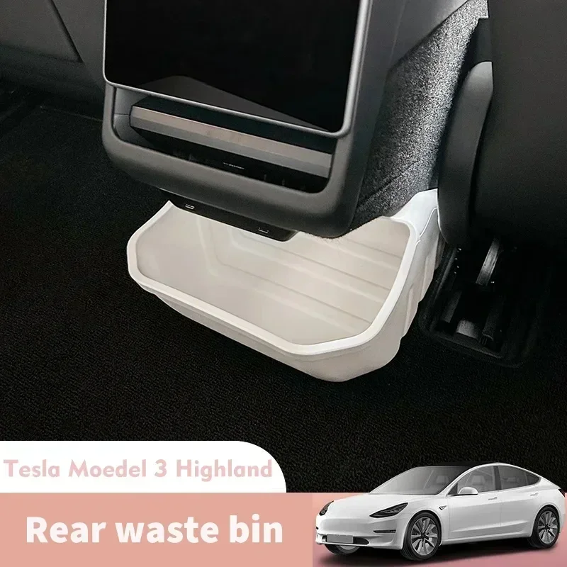 

2024 Car Accessorie For Tesla Model 3 Highland Rear Bin Storage Box Accessorie Durable Bottom Organizer Case Trash Can Organizer