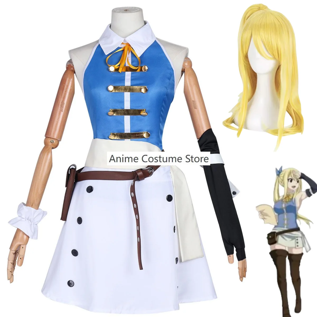 Disfraz de Anime Fairy Tail Lucy Heartfilia para mujer, peluca de tirador mágico, vestido de espalda abierta, traje de Carnaval de Halloween Kawaii Sexy