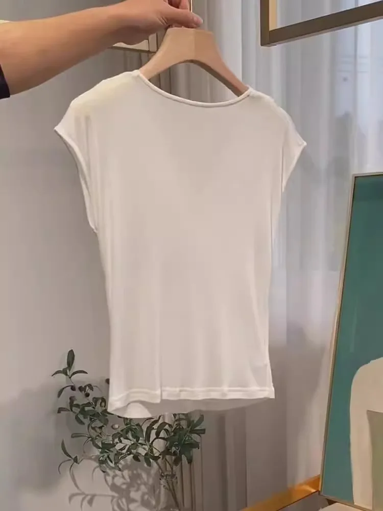 Simple V-Neck Sleeveless Base Shirt Tank Top Layering Pure Color Design Summer Fashionable Commute Style Women's Clothing