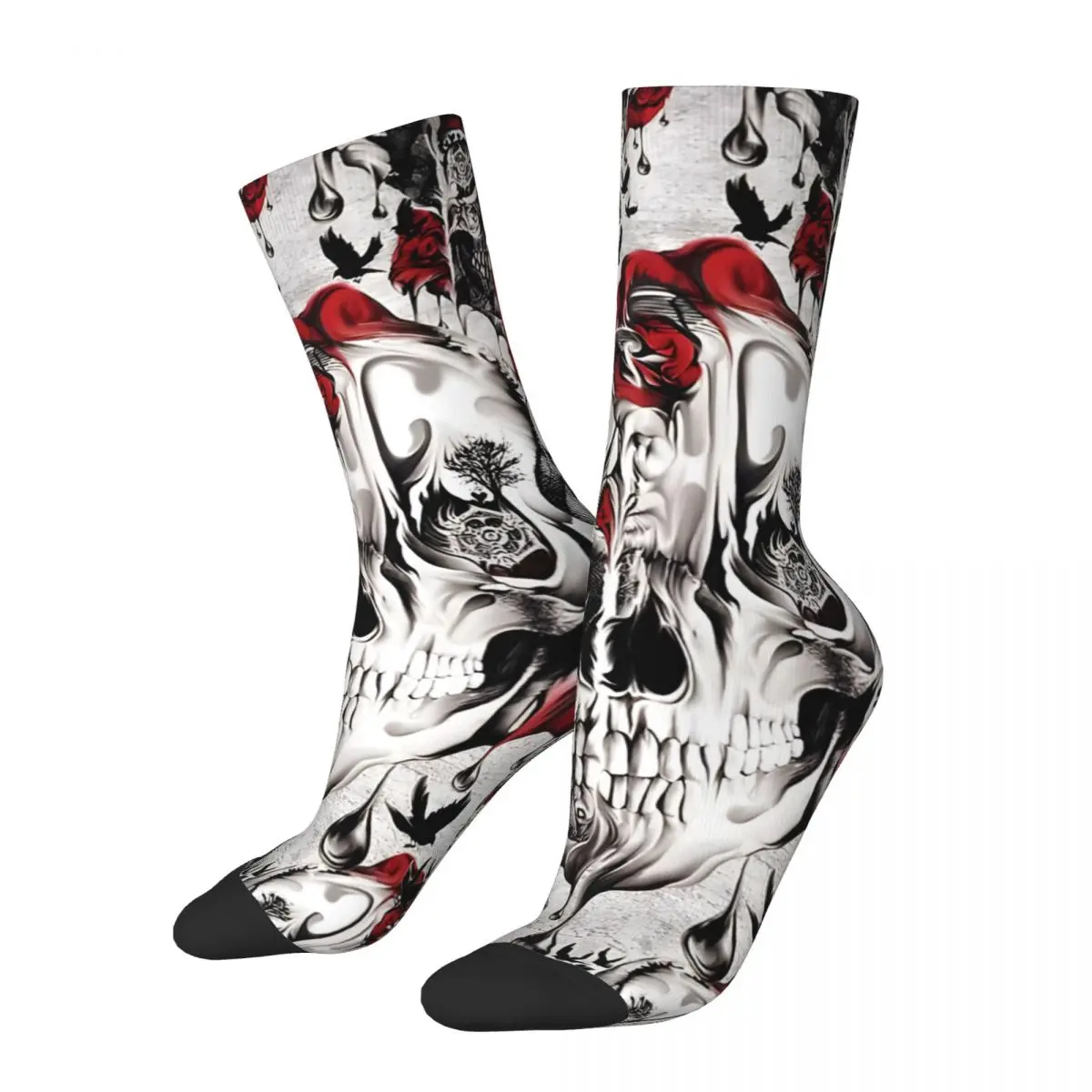 Crazy compression Melt Down Grunge Rose Skull Sock for Men Vintage Seamless Pattern Crew Sock Novelty