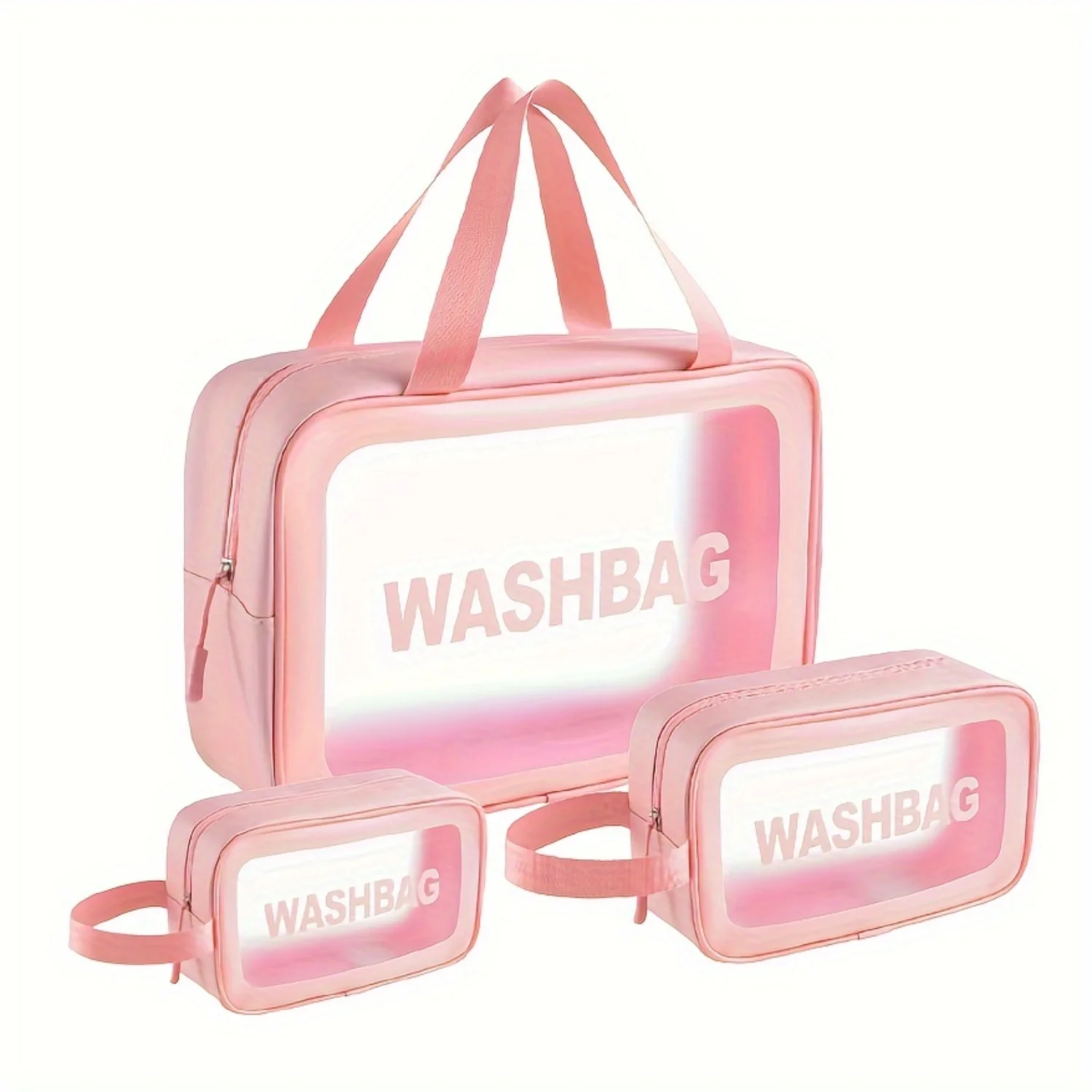 3pcs/set Transparent Clear Wash Bag, Waterproof Makeup Bag, Large Capacity Cosmetic Bag, Portable Travel Toiletry Bag, PU Leathe