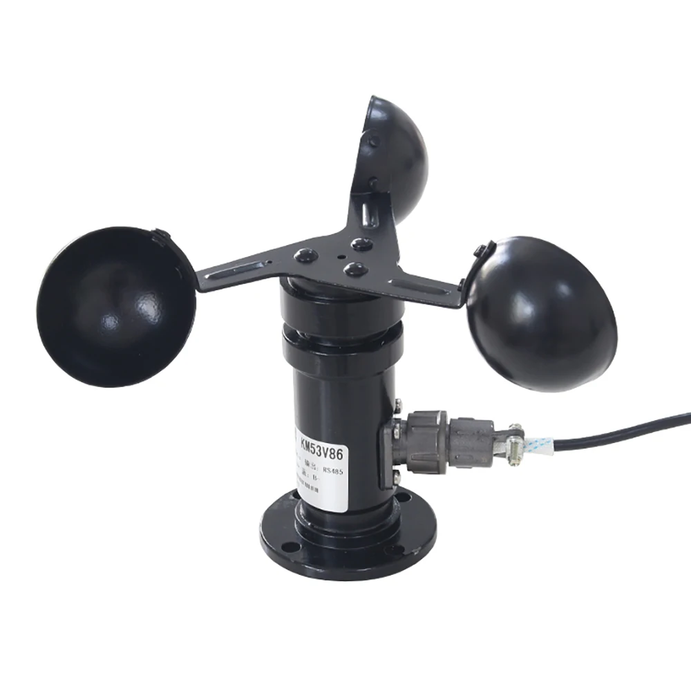 DC 12-24V Three Cup Anemometer 0-30M/S Aluminum Wind Speed Sensor Module IP67 Weather Monitoring Tool with 1M Cable Flange Base