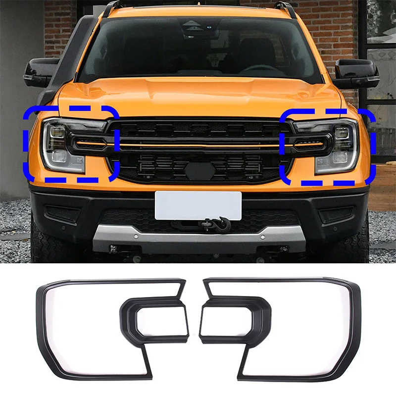

2 шт., матовые черные наклейки на раму автомобильной фары для 2023 Ford Ranger ABS