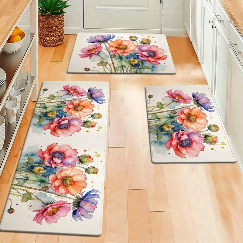 

Stain and non-slip carpet, ink colourful flower print carpet, laundry room bathroom entryway and kitchen carpet, home decoration