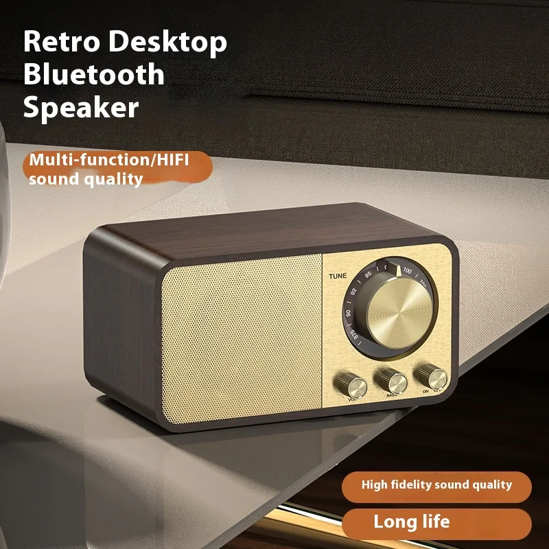 Retro Bluetooth Speaker, Wooden Bluetooth Speaker, Subwoofer, Stereo Card Radio