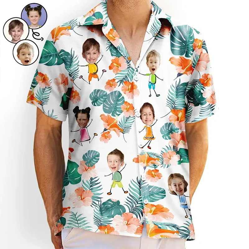 Hawaii Custom Face Photo Design Print Shirts For Men Funny Birthday Gift DIY Singer Cp Graphic Blouses Women Couple Top Camisa