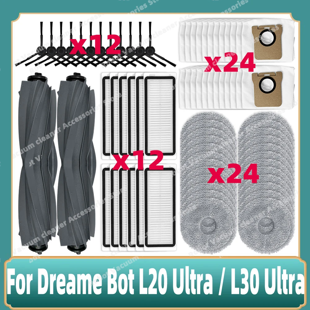 يصلح ل Dreame Bot L20 Ultra / L30 Ultra / X20 Pro لوازم الملحقات الرئيسية الجانب فرشاة ممسحة الملابس فلتر Hepa أكياس الغبار أجزاء