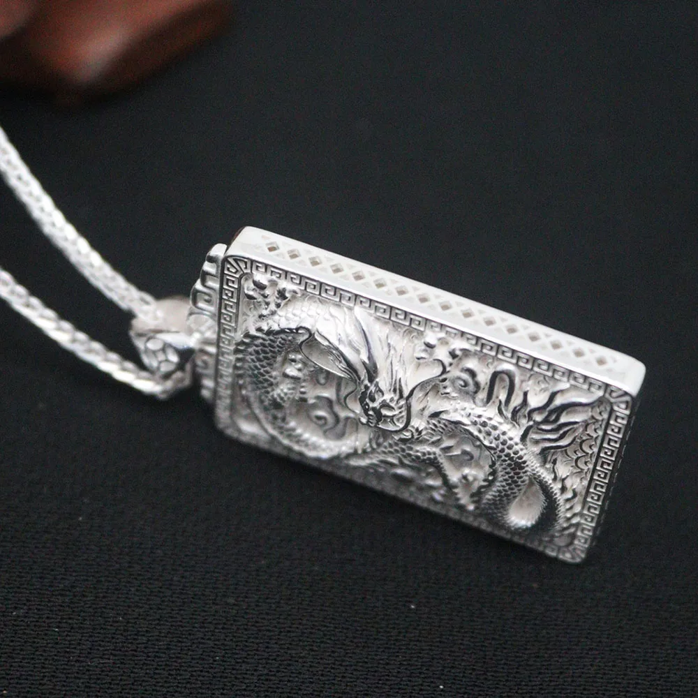 Solid 999 Fine Silver necklace with loong token Pendant