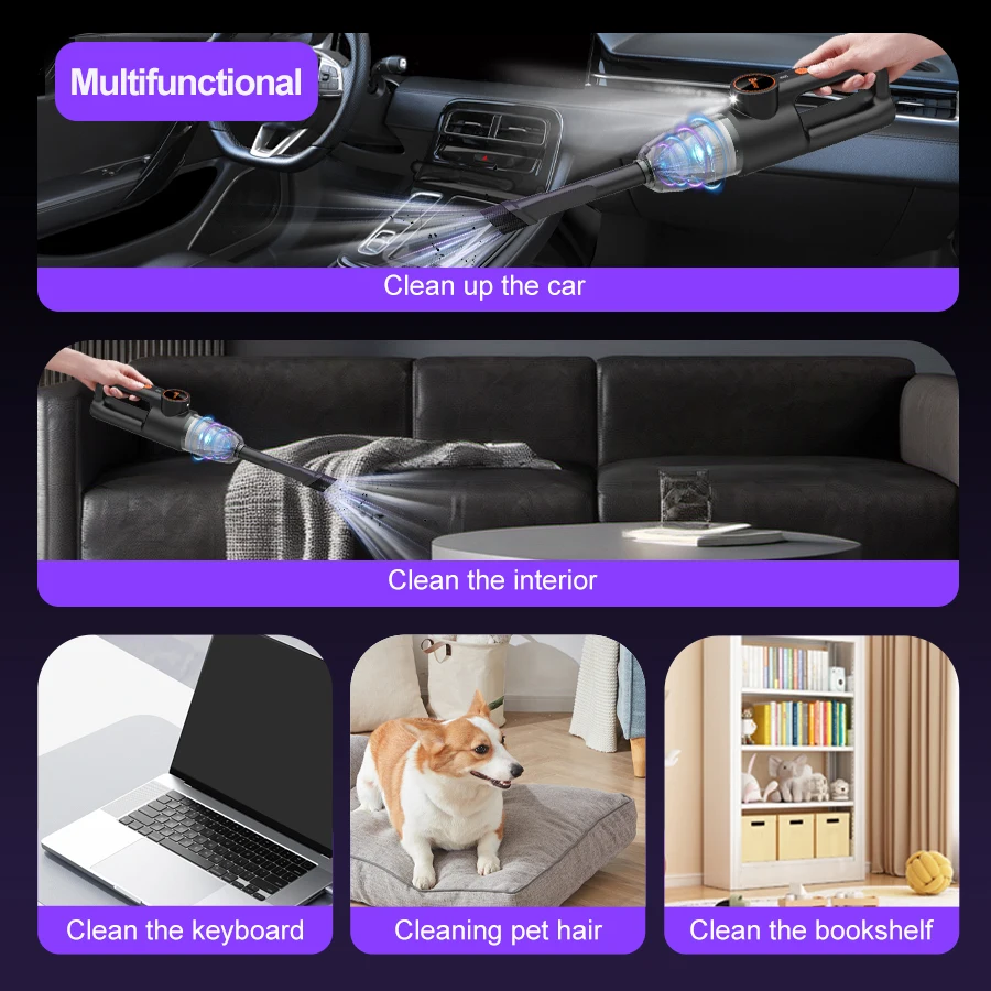 Aspirapolvere per auto 11000PA Aspirapolvere portatile senza fili portatile ad aspirazione forte con multi-ugelli per animali domestici per auto