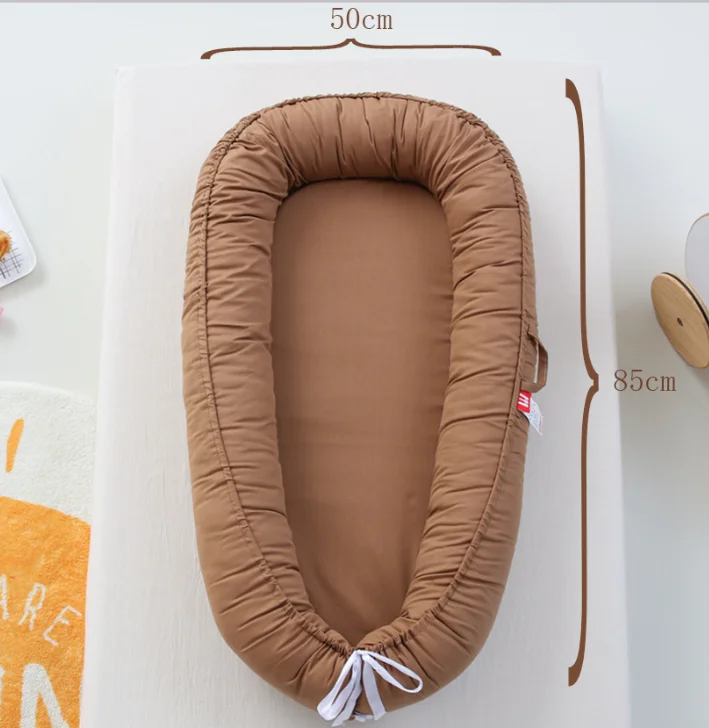 Pure Cotton Solid Color Pillowless Folding Baby Portable Crib Bed Bumper Bionic Fully Removable Travel Nest Infant Accessory