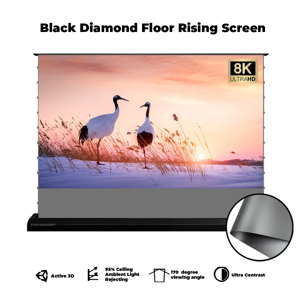 

Electric Floor Rising Projector Screen Black Diamond ALR Roll Up Motorized Projection Screen For Long Throw Projector 4K HD