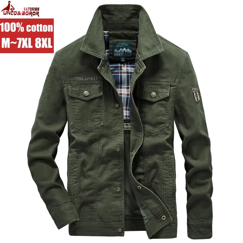 Oversize 6XL 7XL 8XL Autumn Military Pilot Bomber Varsity Jacket Men 100% Cotton Casual Streetwear Multi-pocket Business Coats