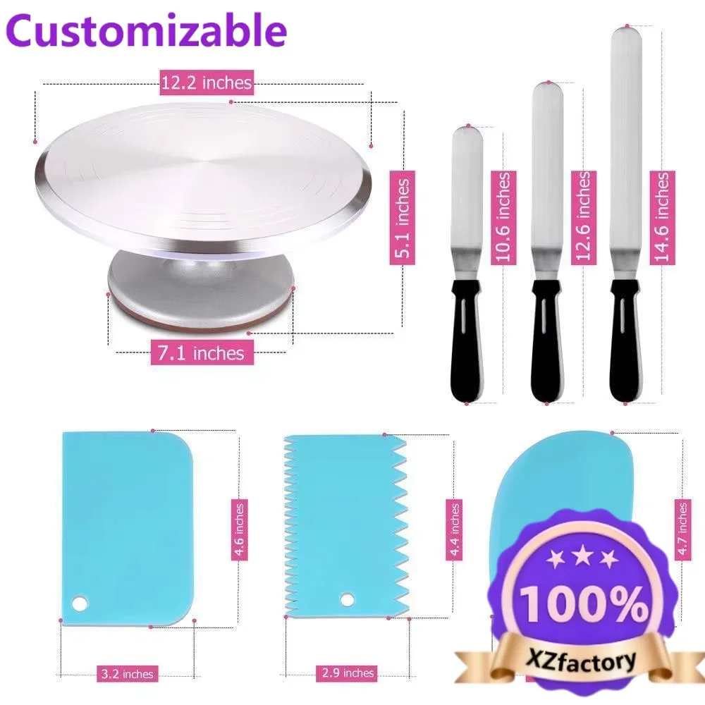 Factory Direct 2026 Aluminum Alloy Cake Turntable Set 12 Rotary Rotary Cake Decorating Stand with Non-Slip Rubber Bottom