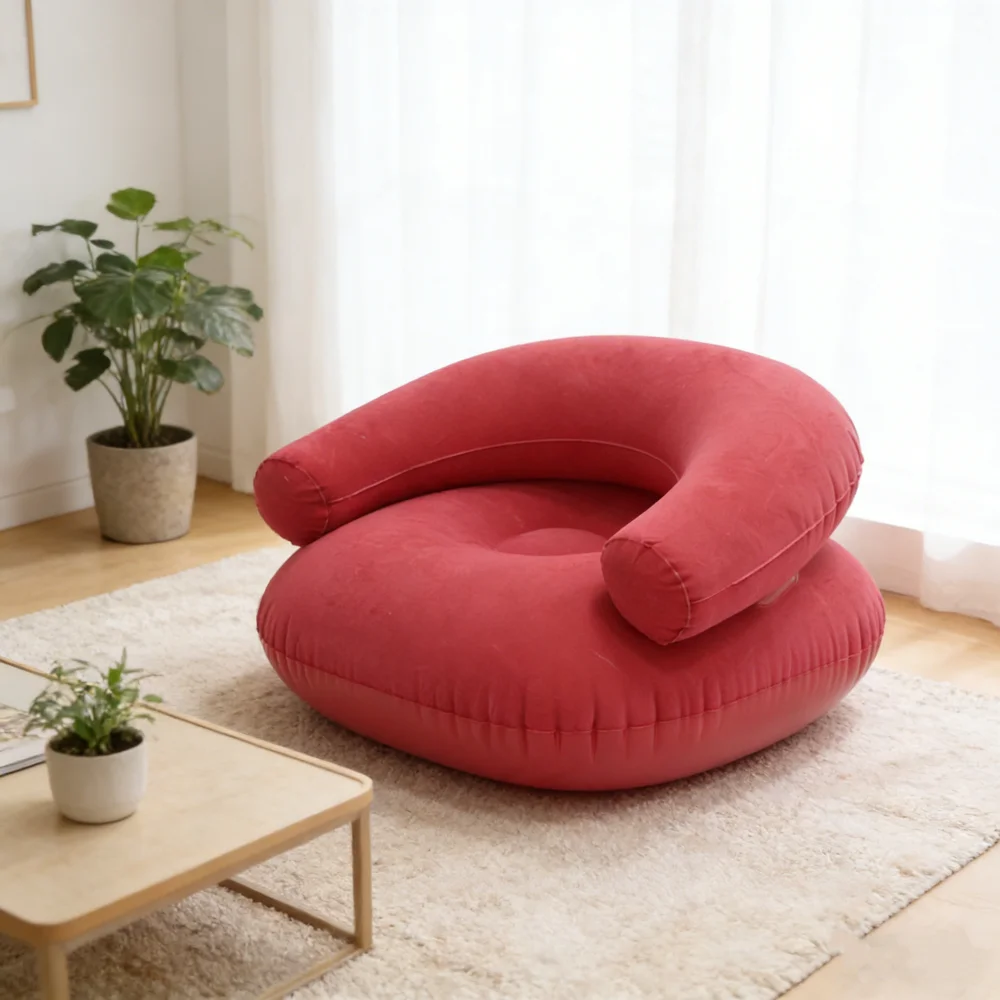Inflatable Single Person Lazy Sofa U-Shaped Flocking with Armrests And Backrest Portable Outdoor Leisure Bean Bag Chair image 6