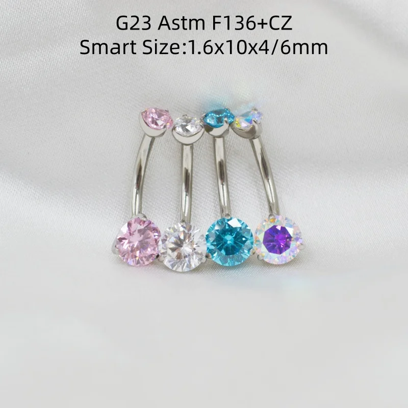 10PCS G23 Titanium Piercing Jewelry Astm F136 Navel Belly Button Body Piercing 14Gx10x4/6mm Curve Barbell Belly Rings Smart Size