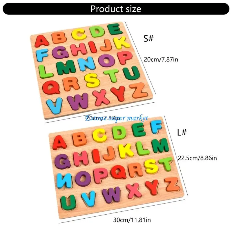 Puzzle amusant 090B avec 26 lettres en bois colorées, cadeau éducatif pour l'apprentissage précoce