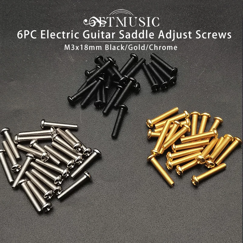 6Pcs Guitar Screws Electric Guitar Saddle Adjust Screws M3x18mm for Guitar Bridge Saddle Black/Gold/Chrome