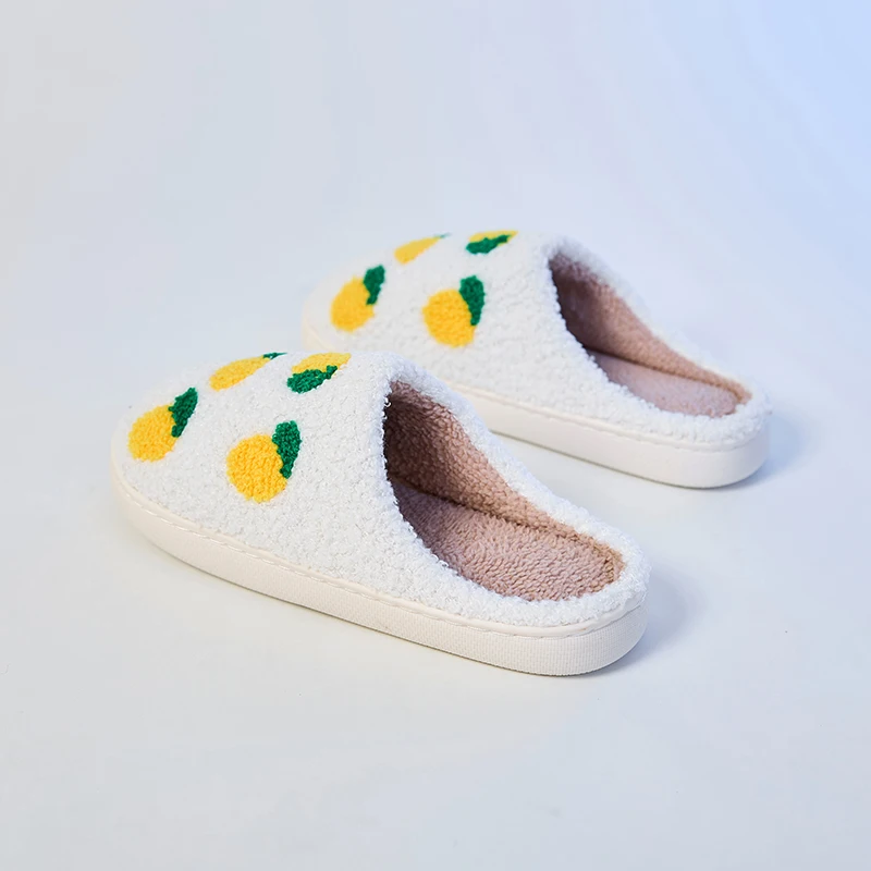 الليمون الفاكهة نمط المرأة نعال من القطن داخلي المنزل دافئ مريح النعال الناعمة عدم الانزلاق مبطن شبشب شتوي سميك #5