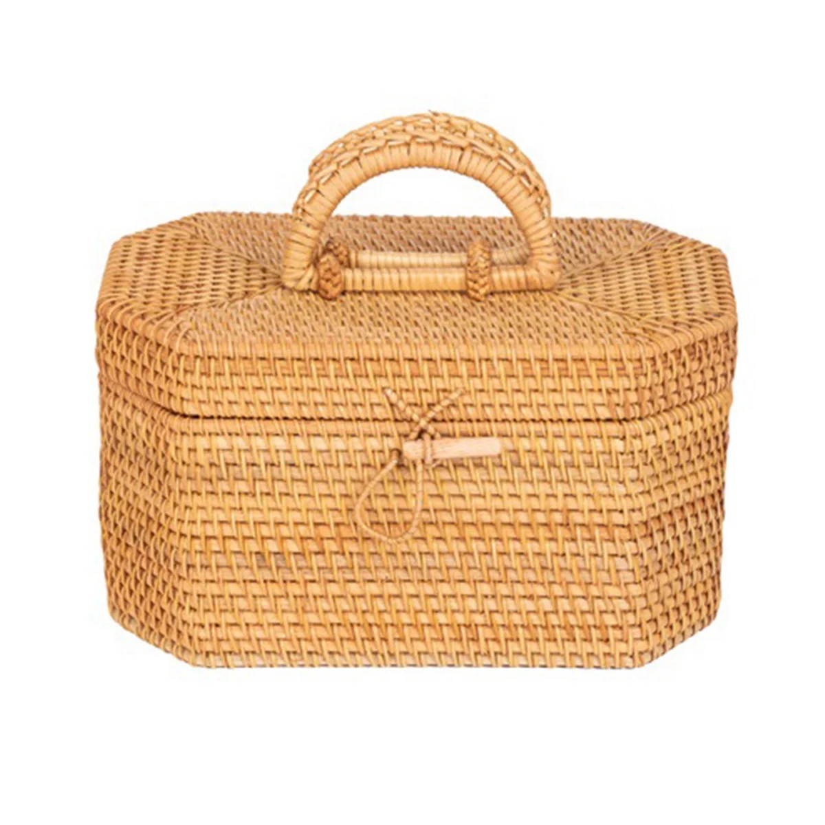 

Handwoven Rattan Storage Box with Handle Tea Food Container Picnic Bread Fruit Basket Ornament Box Kitchen Organizer