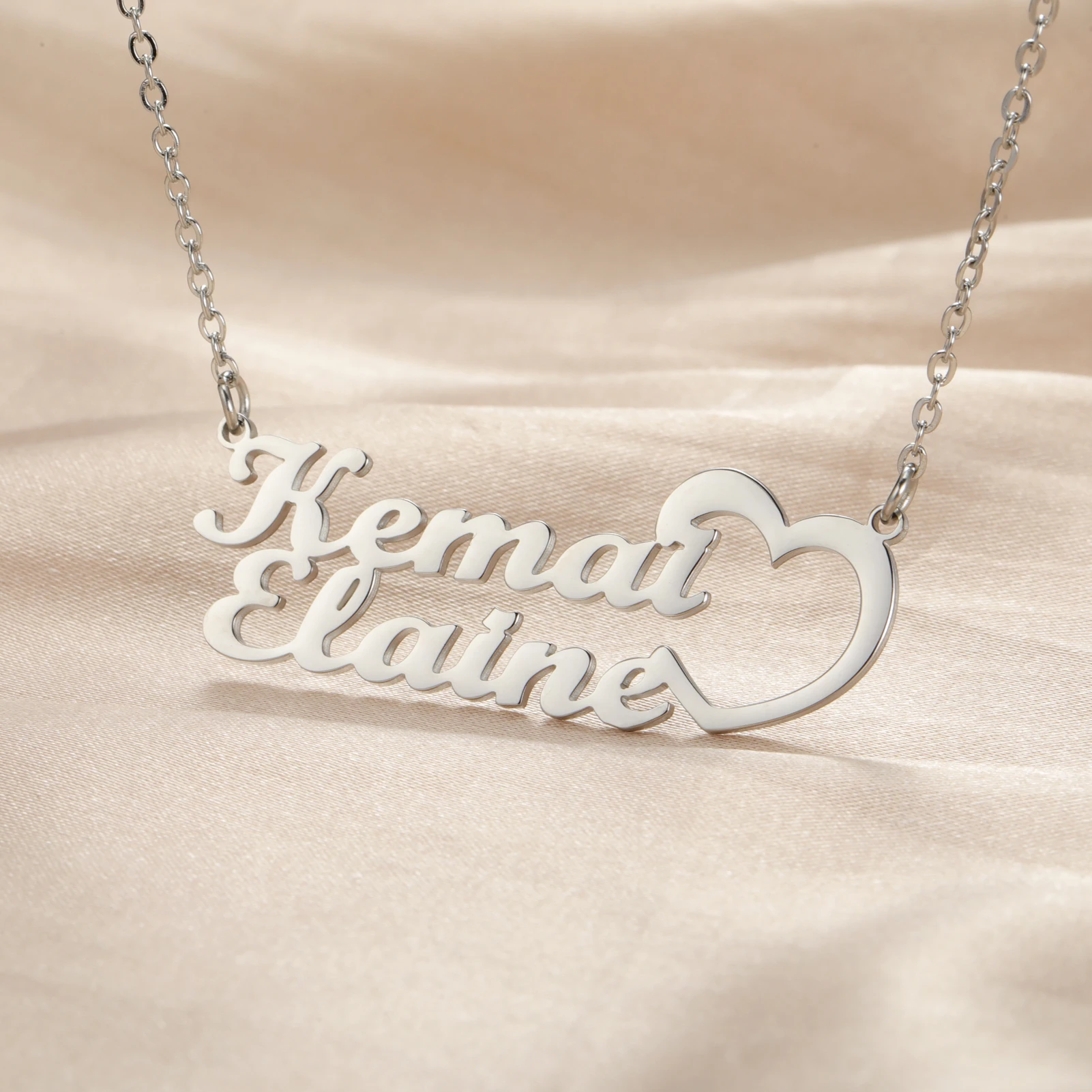 Lemegeton Custom Name Heart Necklace Stainless Steel Women Jewelry Customized Couple Choker Personalized Pendant New Year Gift