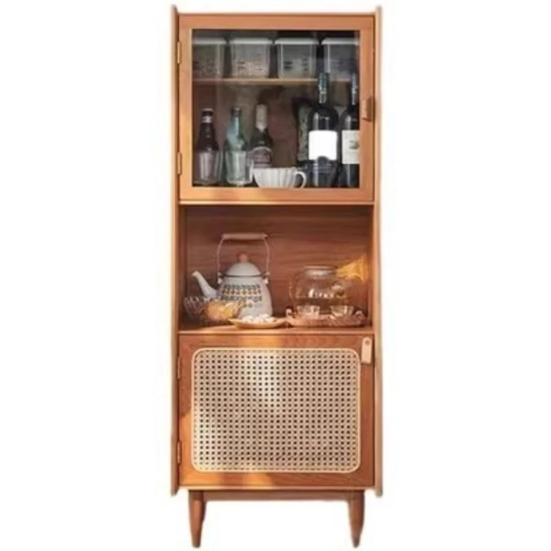 

Glass solid wood household dining side cabinet, narrow ultra-thin living room integrated against the wall