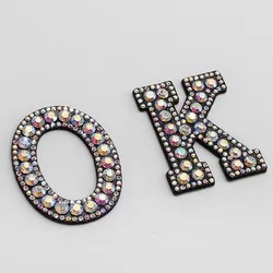 A-Z Pearl Rhinestone Applique English Letter Alphabet Rhinestone Patches Sew Iron On Patch AB Crystal Badge 3D letters Patches