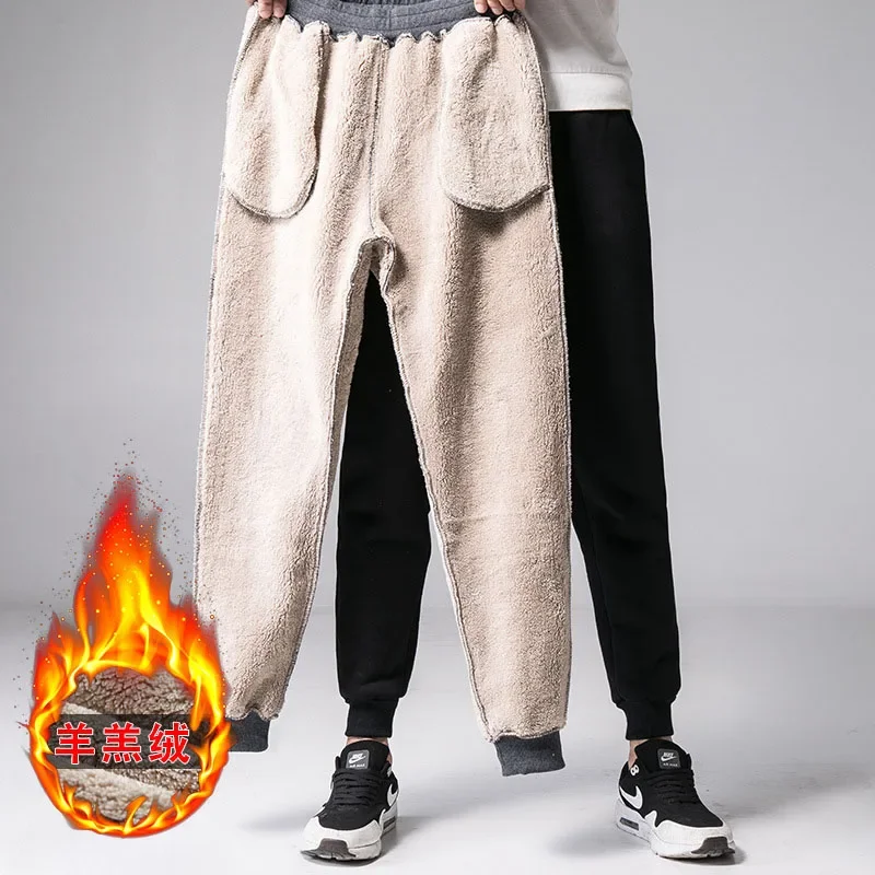 Winter Plus Velvet Thicken Pants Men Casual Jogger Warm Fur Sweatpants Fleece Elastic Waist Trousers Track Pants